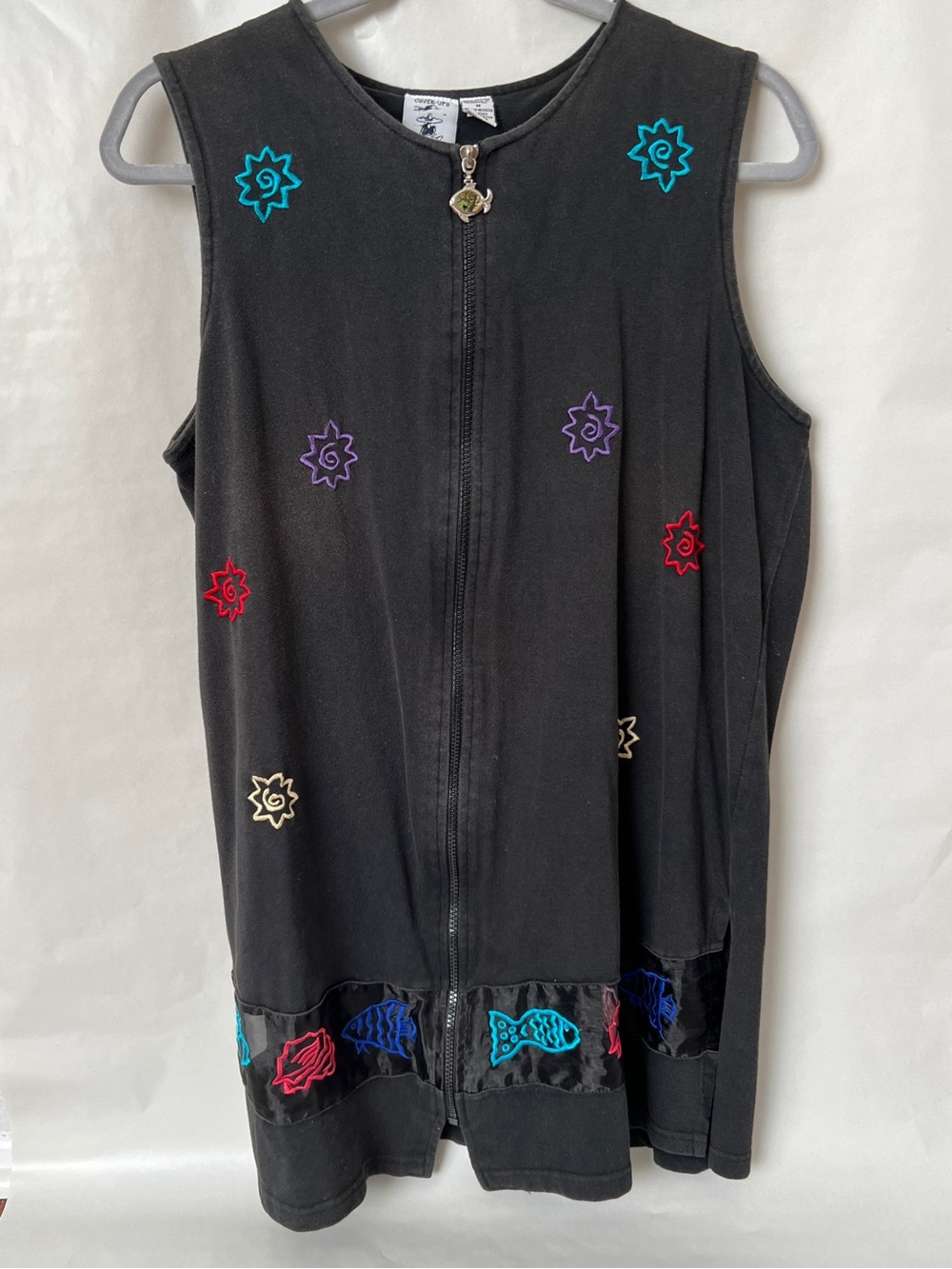 Vintage Cover Ups by Jordan Taylor Black Cotton Zip Beach Cover Up Dress Medium